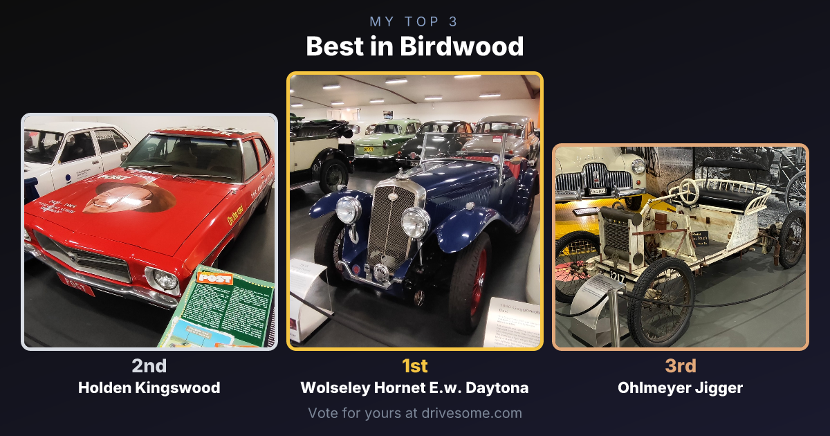 My top 3 at Best in Birdwood:

1st: Wolseley Hornet E.w. Daytona
2nd: Holden Kingswood #1
3rd: Ohlmeyer Jigger

Think yo