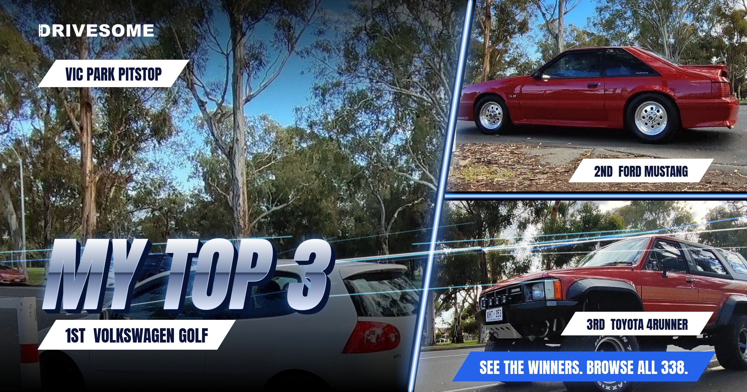 My top 3 at Vic Park Pitstop:
1st: Volkswagen Golf Mk5
2nd: Ford Mustang 3rd Gen
3rd: Toyota 4Runner
Think you'd pick