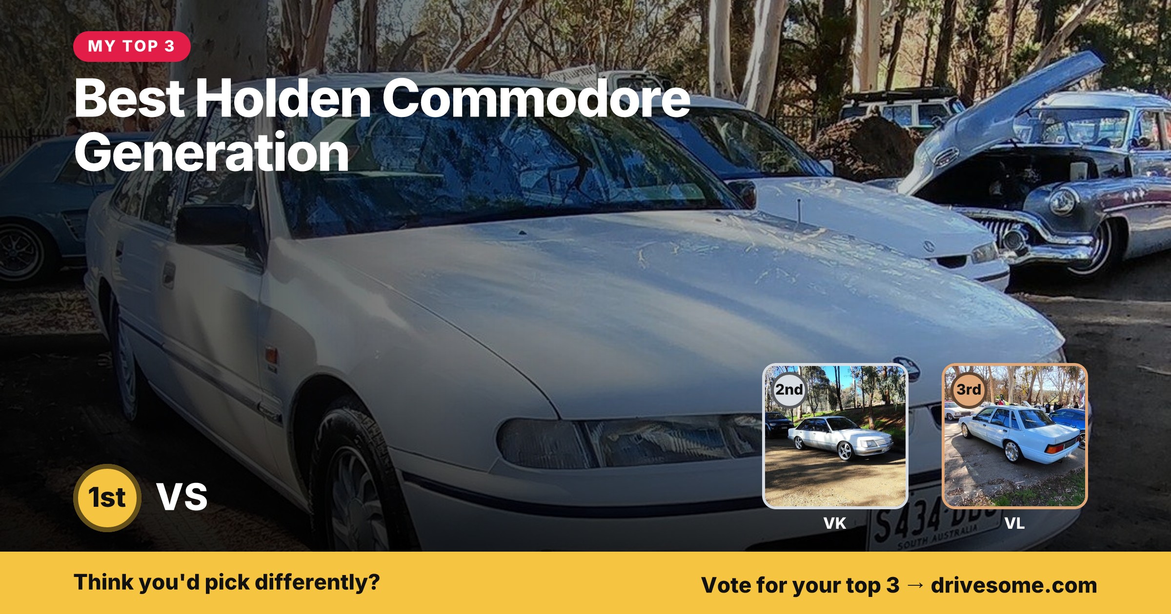 My top 3 at Best Holden Commodore Generation:

1st: VT
2nd: VZ
3rd: VF

Think you'd pick differently? Voting is open, ca