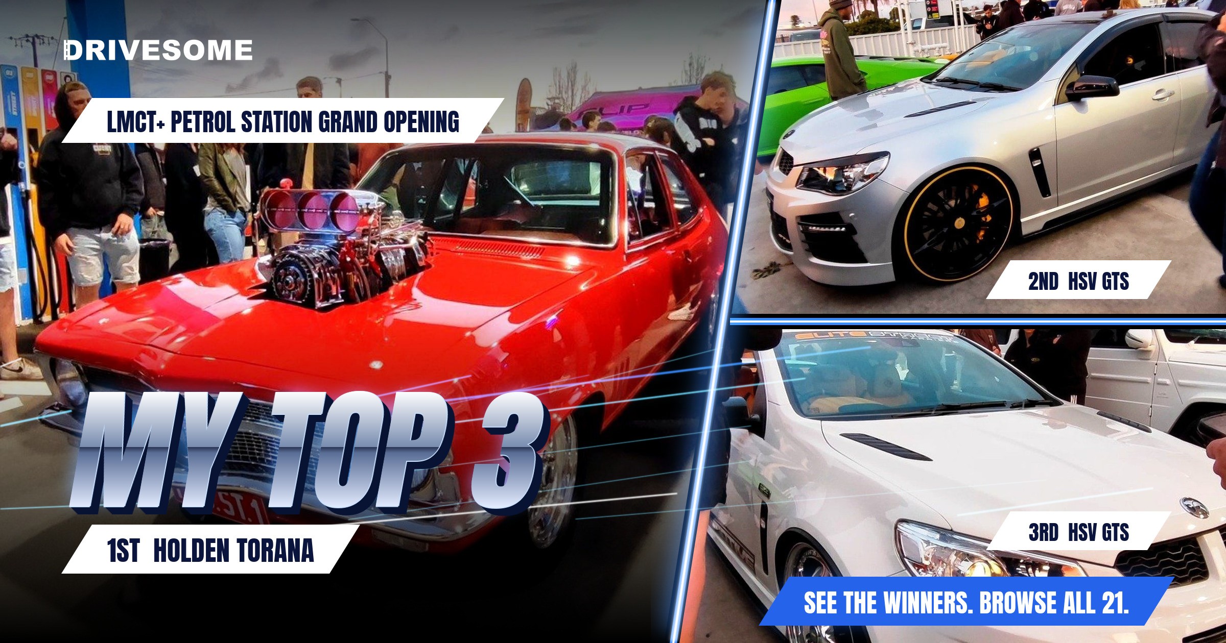 My top 3 at LMCT+ Petrol station grand opening:

1st: Holden Torana
2nd: HSV GTS VF #1
3rd: HSV GTS VF #2

Think you'd p