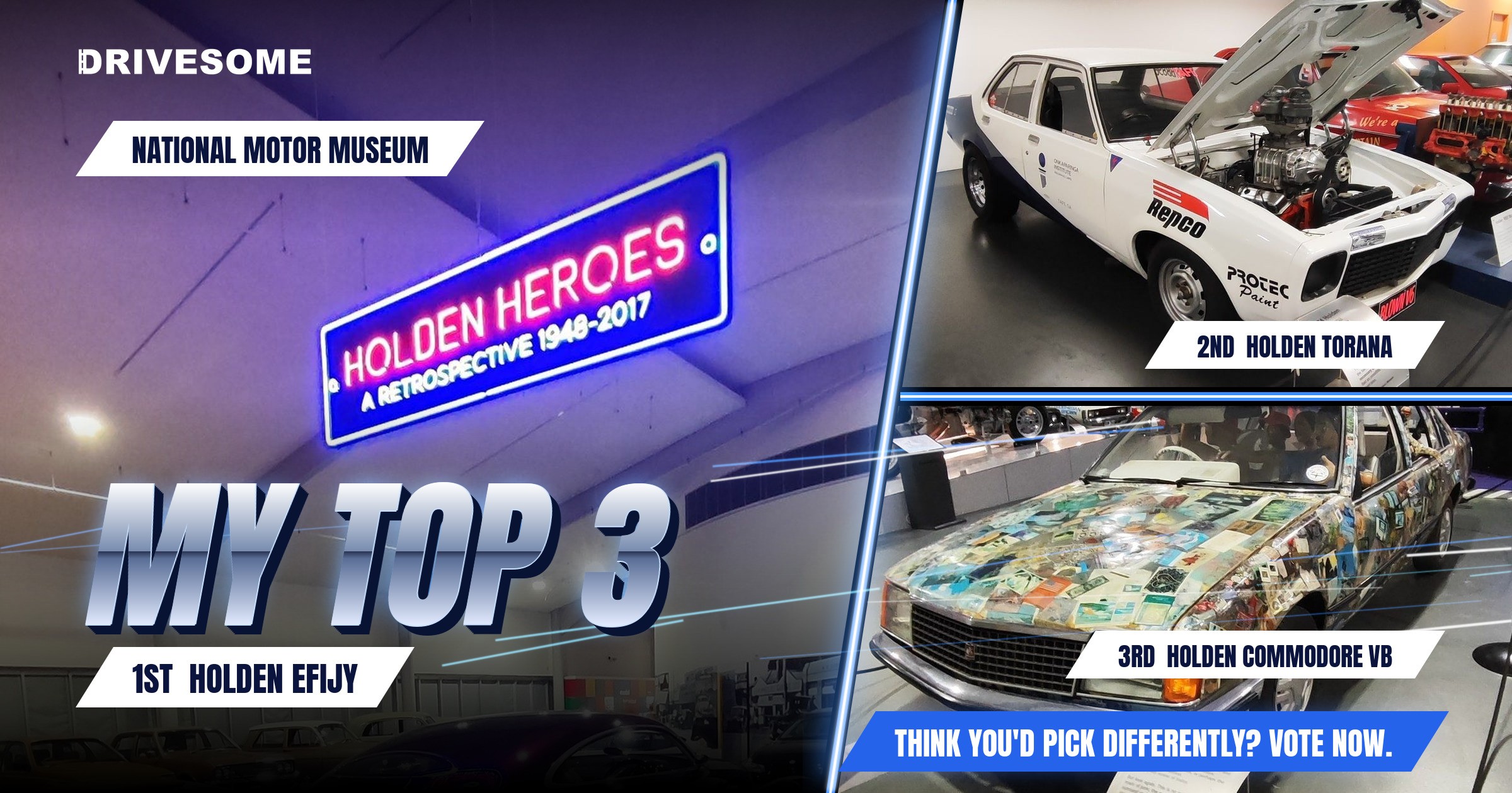 My top 3 at National Motor Museum Virtual Car Show:

1st: Holden EFIJY
2nd: Holden Torana LH
3rd: Holden Commodore VB #2