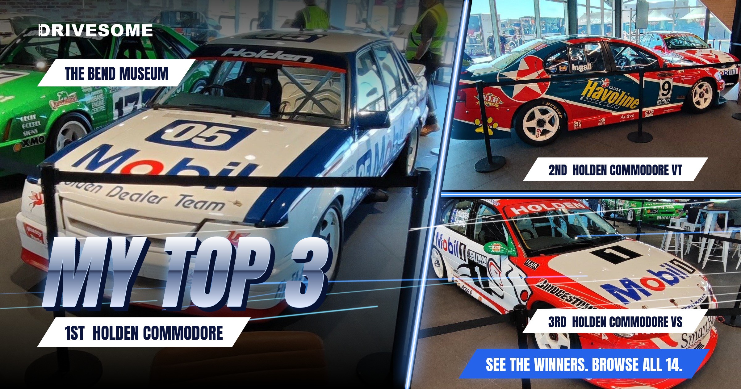 My top 3 at The Bend Museum:

1st: Holden Commodore VK
2nd: Holden Commodore VT
3rd: Holden Commodore VS

Think you'd pi
