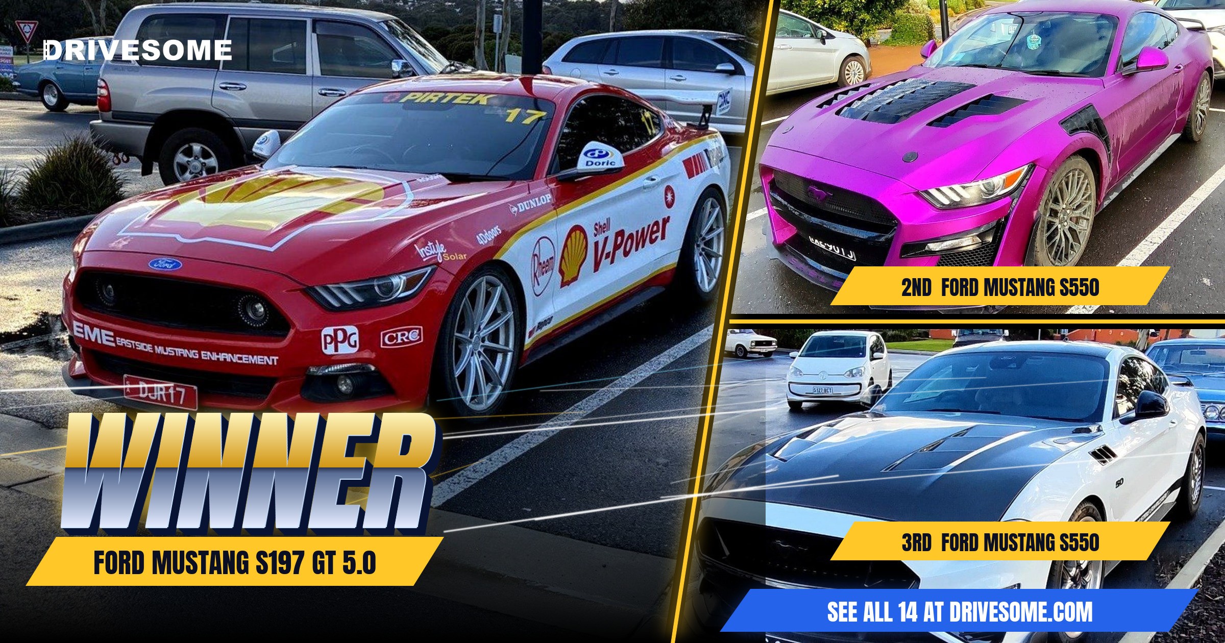 The votes are in. Your Cars on the Coast Virtual Car Show winners:

1st: Ford Mustang S197 GT 5.0
2nd: Ford Mustang S550