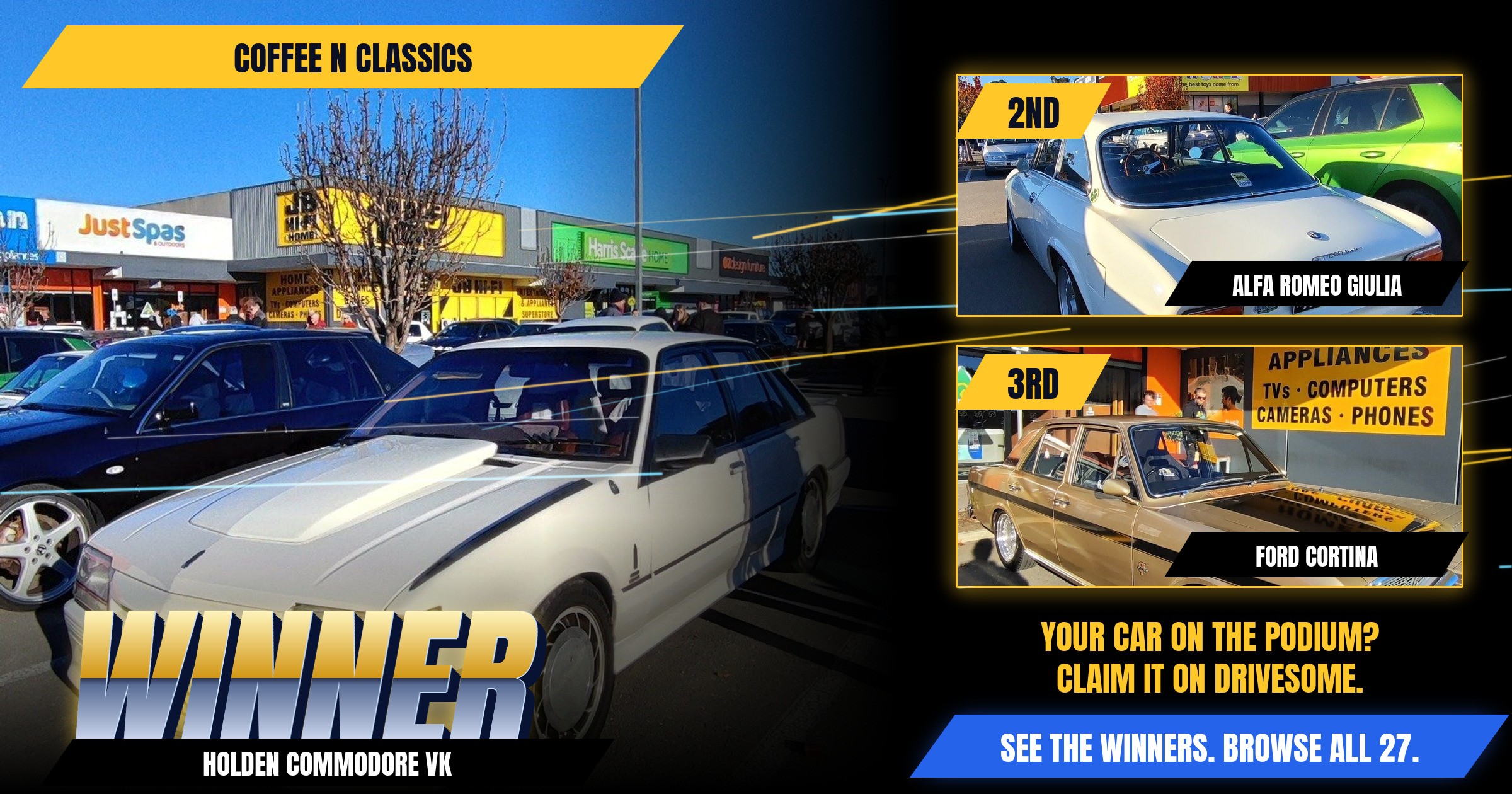 The votes are in. Your Coffee N Classics Virtual Car Show winners:
1st: Holden Commodore VK HDT Group A SS
2nd: Alfa Ro
