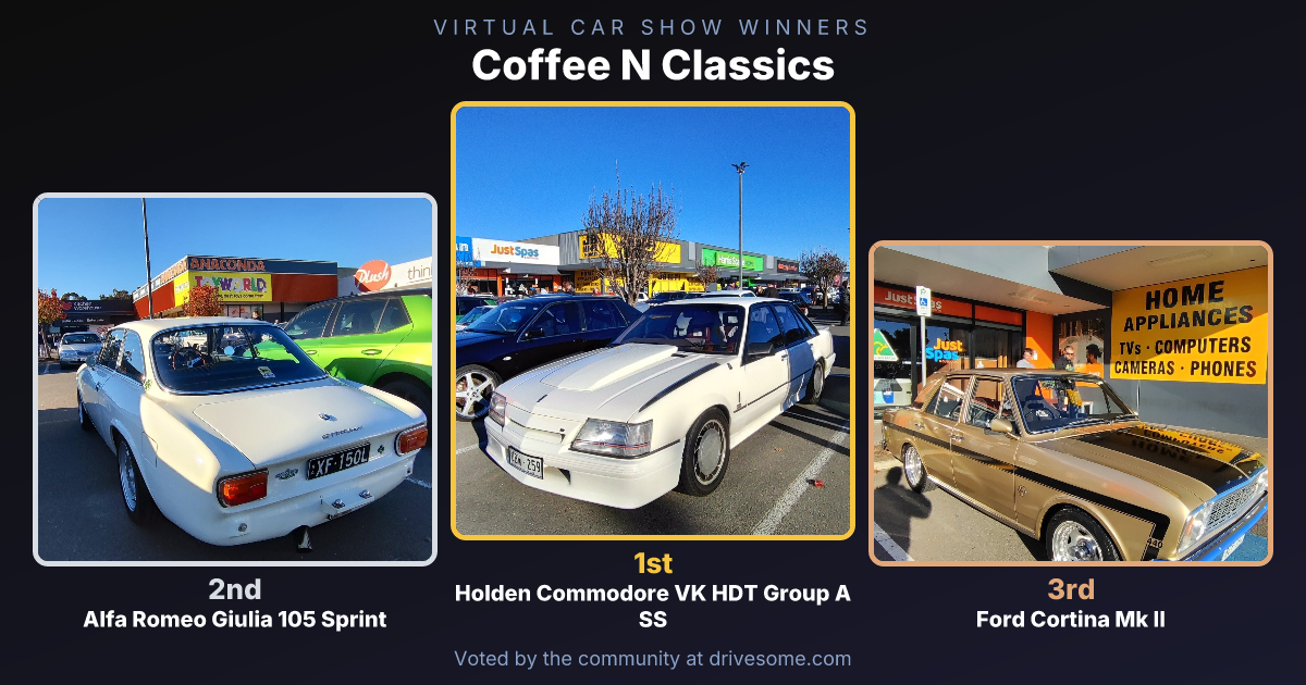 The votes are in. Your Coffee N Classics Virtual Car Show winners:

1st: Holden Commodore VK HDT Group A SS
2nd: Alfa Ro