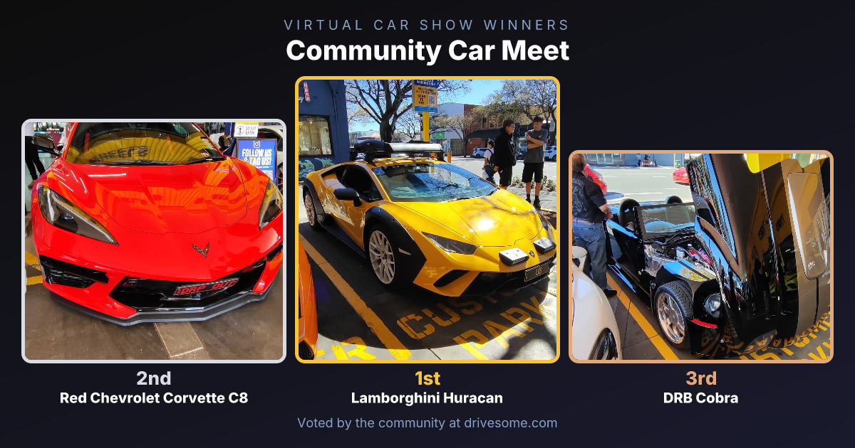 The votes are in. Your Community Car Meet Virtual Car Show winners:
1st: Lamborghini Huracan
2nd: Red Chevrolet Corvett