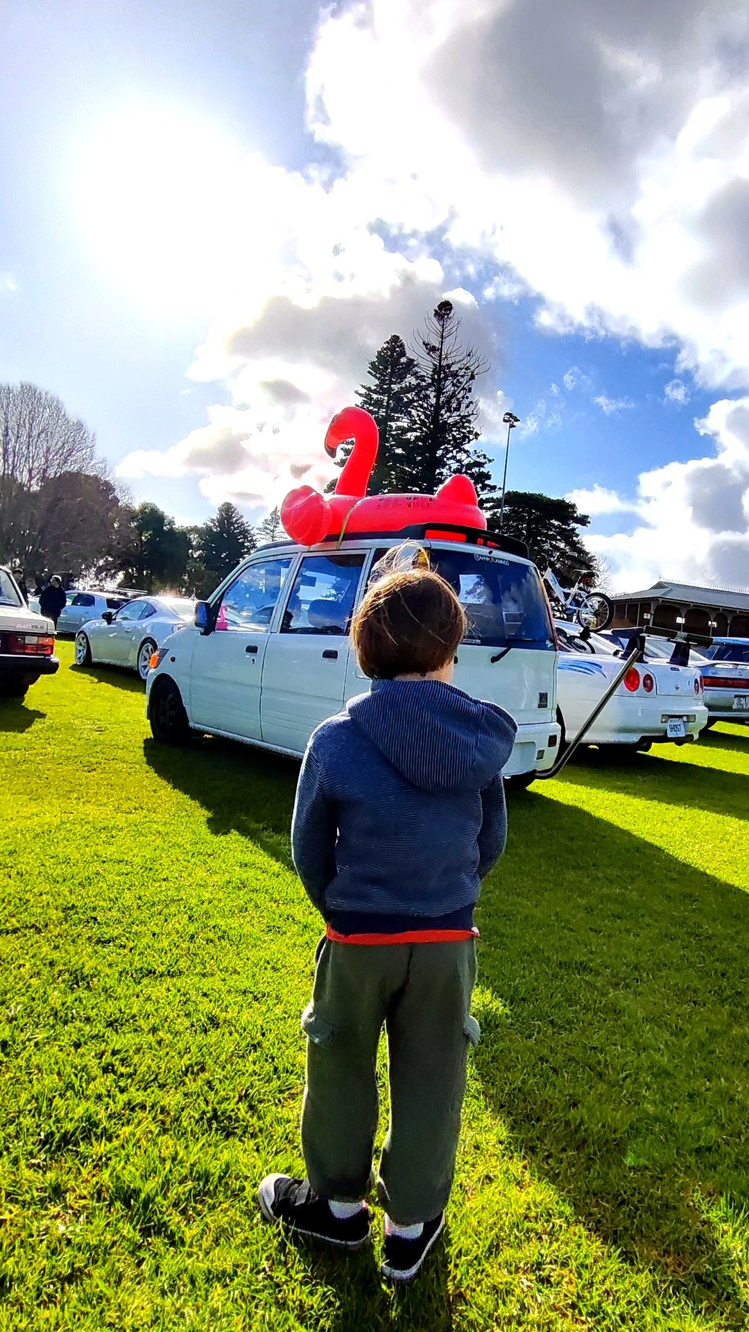 @vic-park-pitstop @Aksel‌ mesmerised by a flamingo 🦩 on a car. #odd