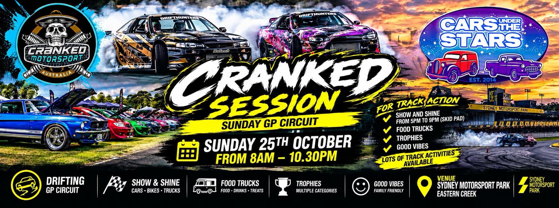 Cars Under the Stars x Cranked Motorsports at SMSP