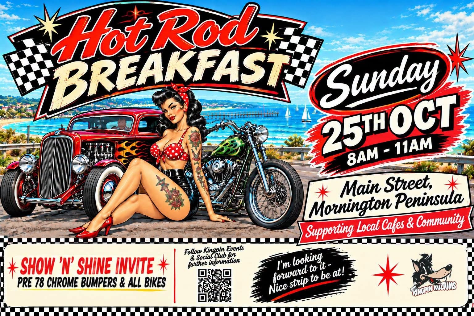 Hot Rod Breakfast on Main Street, Mornington