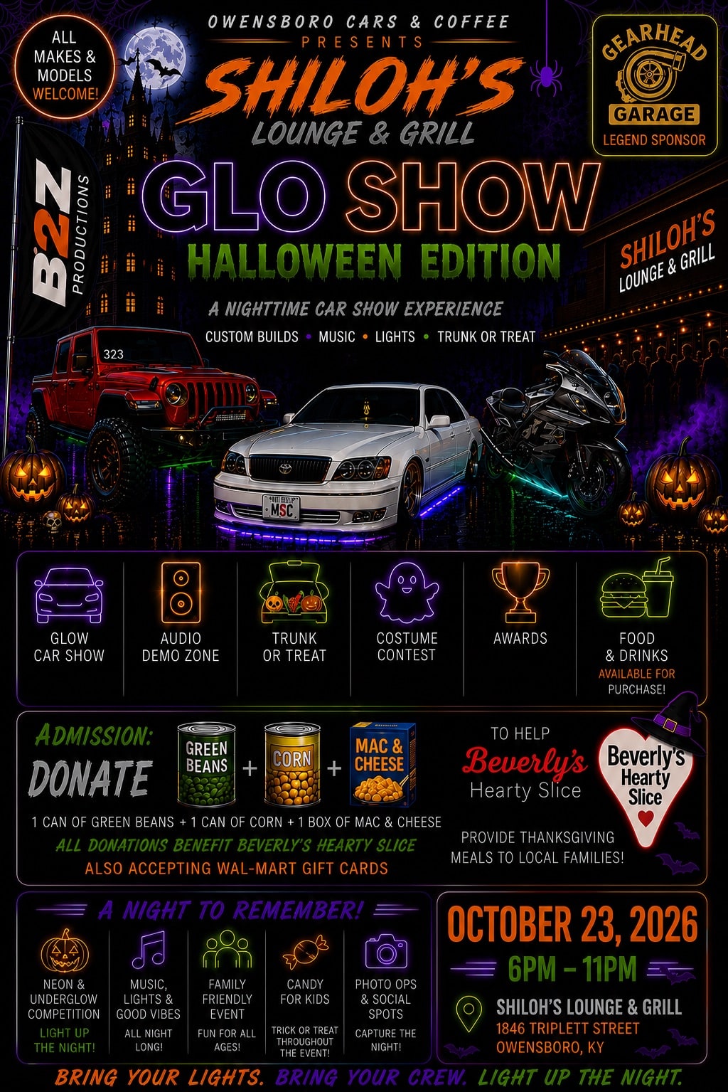 Owensboro Cars & Coffee Presents Shiloh’s Lounge & Grill Glo Show: Halloween Edition