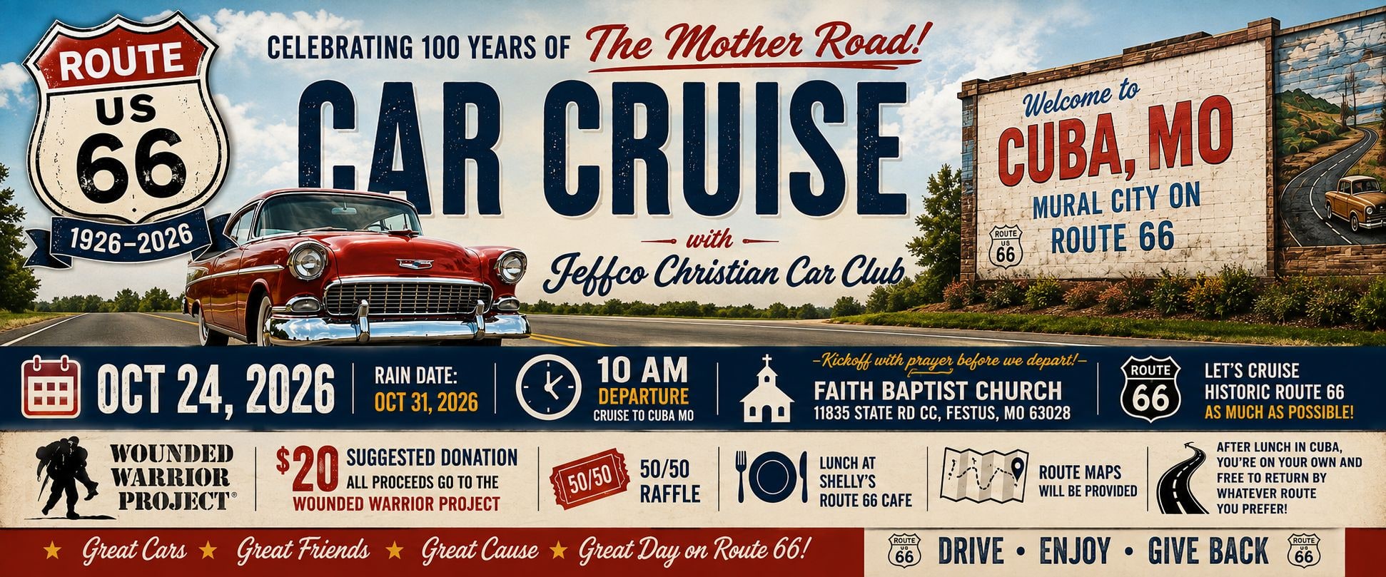 Route 66 Car Cruise with Jeffco Christian Car Club
