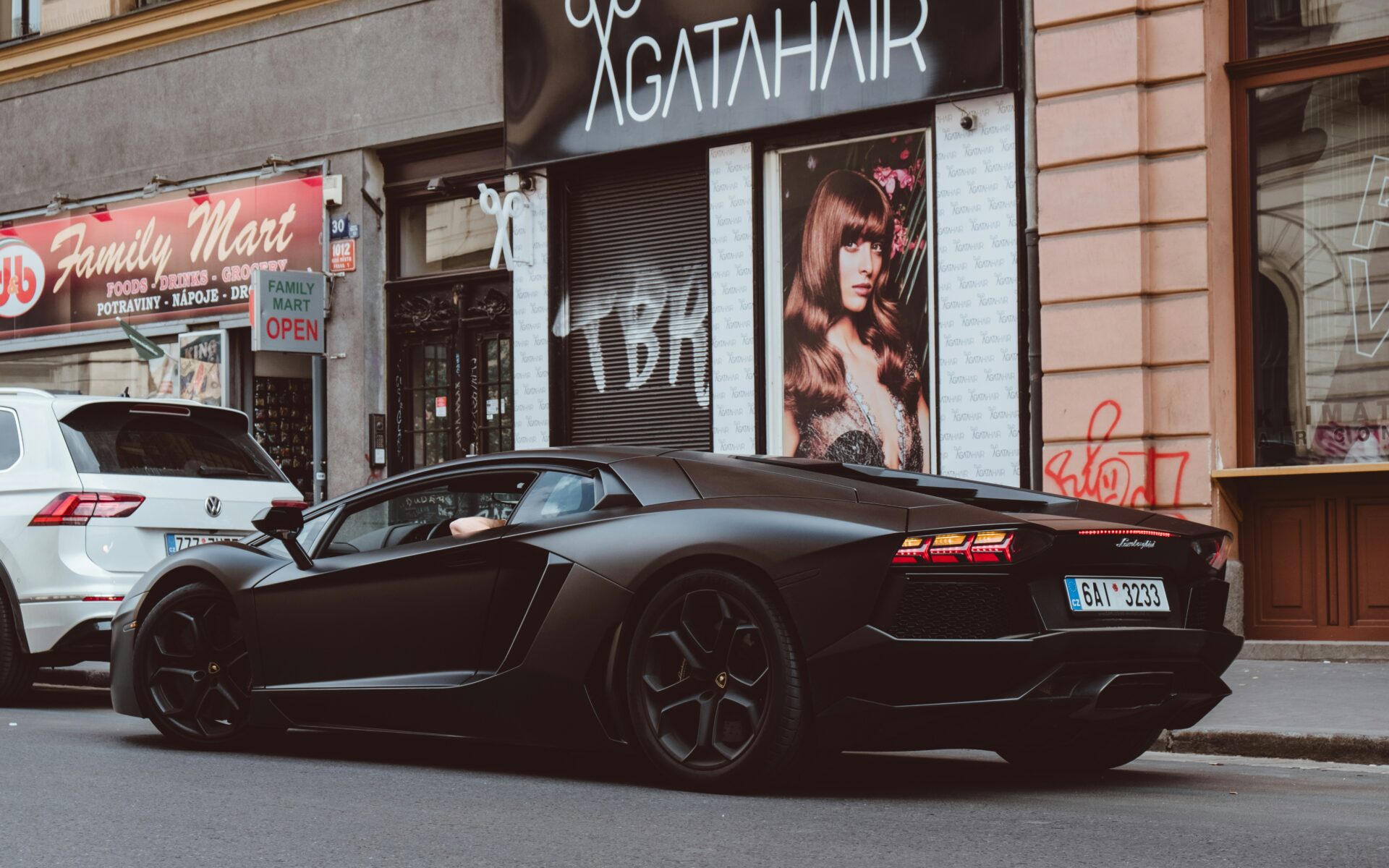 Lamborghini Aventador in black.